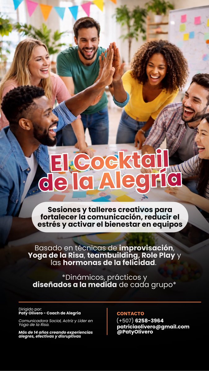 PatyOlivero's tweet image. Transformo el estrés y la desconexión en energía, alegría y equipos más conectados a través de experiencias vivenciales teatro, improvisación y bienestar. Si quieres una forma diferente de impactar a tu equipo, escríbeme al 6258-3964 #Teambuilding #Capacitaciones #Panamá
