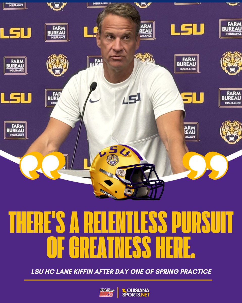 1045espn's tweet photo. LSU HC Lane Kiffin on what they're building in Baton Rouge.

#JustDifferent #GeauxTigers #LSU https://t.co/VAts8cmmrn