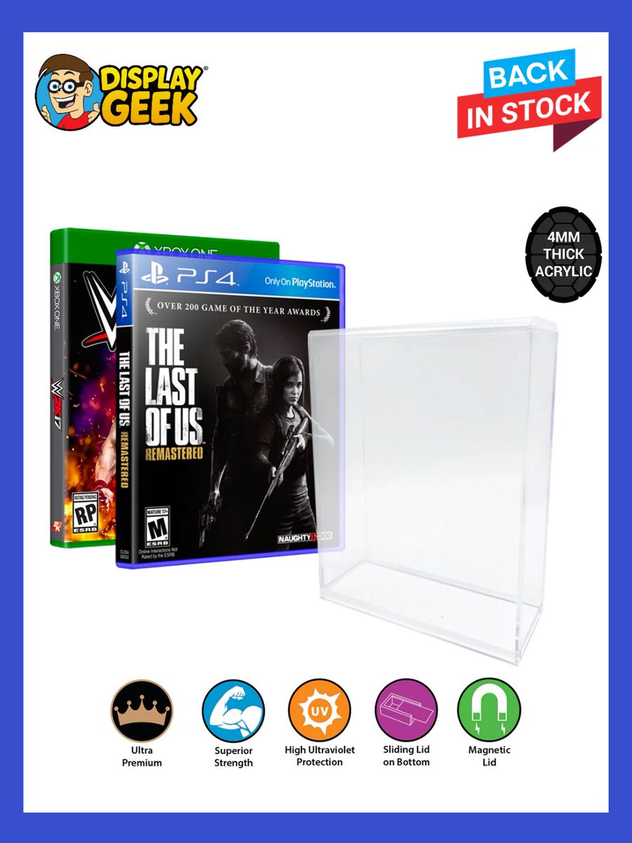 DisplayGeek's tweet image. HUGE Video Game Acrylic Restock just hit DisplayGeek.com! 

Including these acrylics for Xbox, Xbox 360, PS2, Wii, GameCube, and DVD as well as acrylics for Xbox One, PS4/5, and Blu-Ray! 

#VideoGames #MovieCollection #VideoGameCollection #Xbox #Playstation