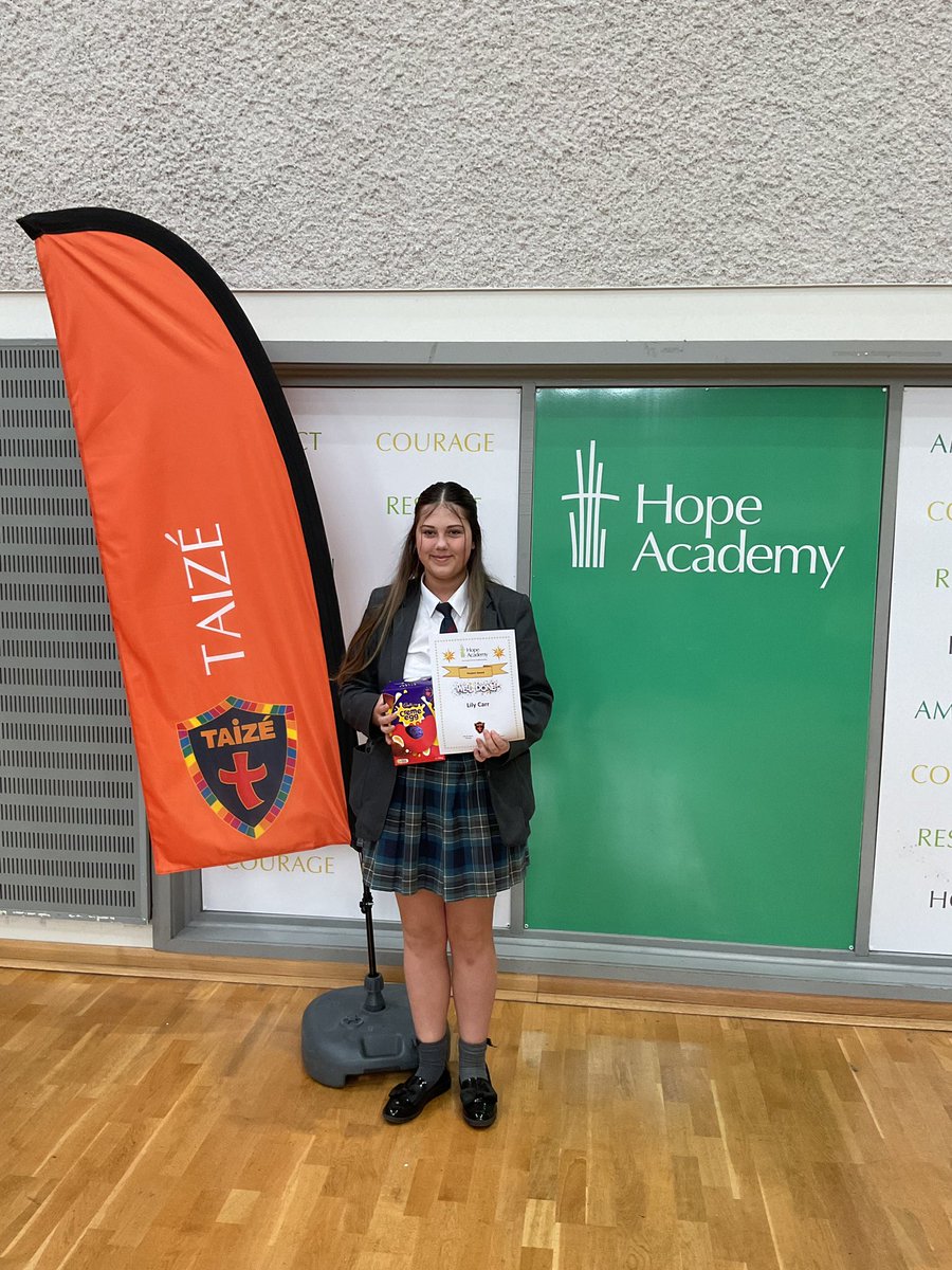 HopeTaize's tweet photo. Taizé Easter Awards Assembly 

Our House Values Awards recognise students who truly embody what Taizé House stands for:

Respect – Lily C
Courage – Sophia M
Ambition – Emmy B

These students are excellent role models for others. https://t.co/pBYKf3xM0B