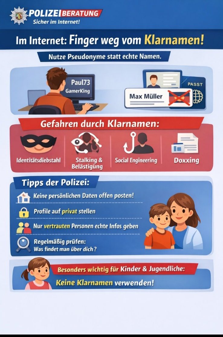 Schützt eure Kinder: Finger weg vom Klarnamen! Hieß es noch bis vor kurzem. Was sagt polizei-beratung.de heute?
