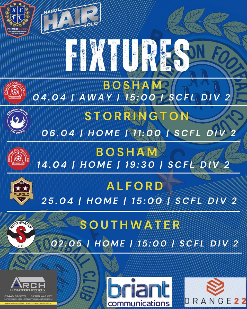 Rustington_FC's tweet photo. It's almost time to wrap up the season, blues! Take a look at our April &amp; May fixtures and join us for the last games. Let's show our support and bring home the title! Cup final details to follow. https://t.co/tF7KZLLBA8