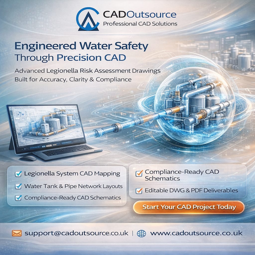 cadoutsourceltd's tweet image. Precision CAD drawings for safer water systems 💧
Expert Legionella risk assessment, schematics &amp;amp; compliance-ready designs you can trust.

📧 support@cadoutsource.co.uk
🌐 cadoutsource.co.uk

🔔 Follow for CAD insights!

#CADServices #LegionellaRiskAssessment #WaterSystemCAD