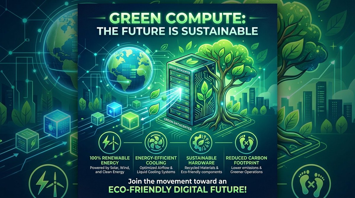 GreenCompute's tweet photo. The future of tech isn't just fast—it’s green. 🌿💻

We’re moving toward a world where high-performance computing meets zero-emission goals. From renewable energy to liquid cooling, "Green Compute" is how we scale responsibly. 🌍✨

#GreenTech #SustainableIT #FutureOfTech https://t.co/F35qrA1LBB