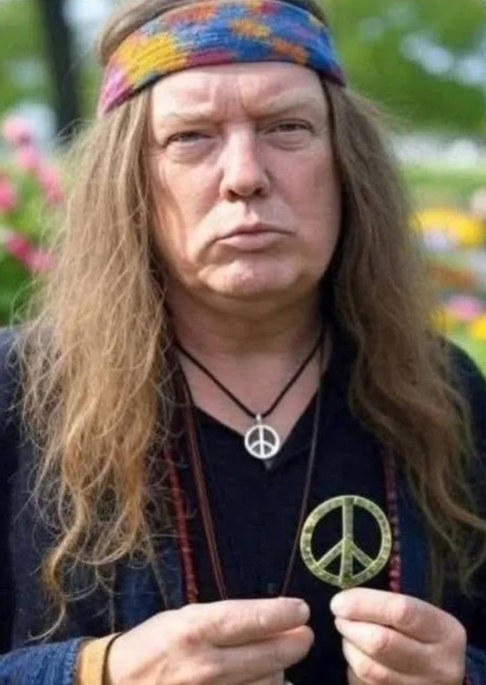 OlgaBazova's tweet photo. Trump announced that he is actually in favor of world peace. The idea of bombing Iran wasn't his, but that of the War Secretary, Pete Hegseth. https://t.co/x9xCahJkM7