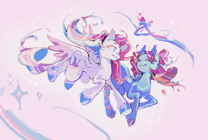 i just rediscovered these pride ponies i made in 2022.. I'm almost CERTAIN there was a g5 one with sunny and zipp but i can't find it anymore. I wanna do another set this year i forgot how cute these were