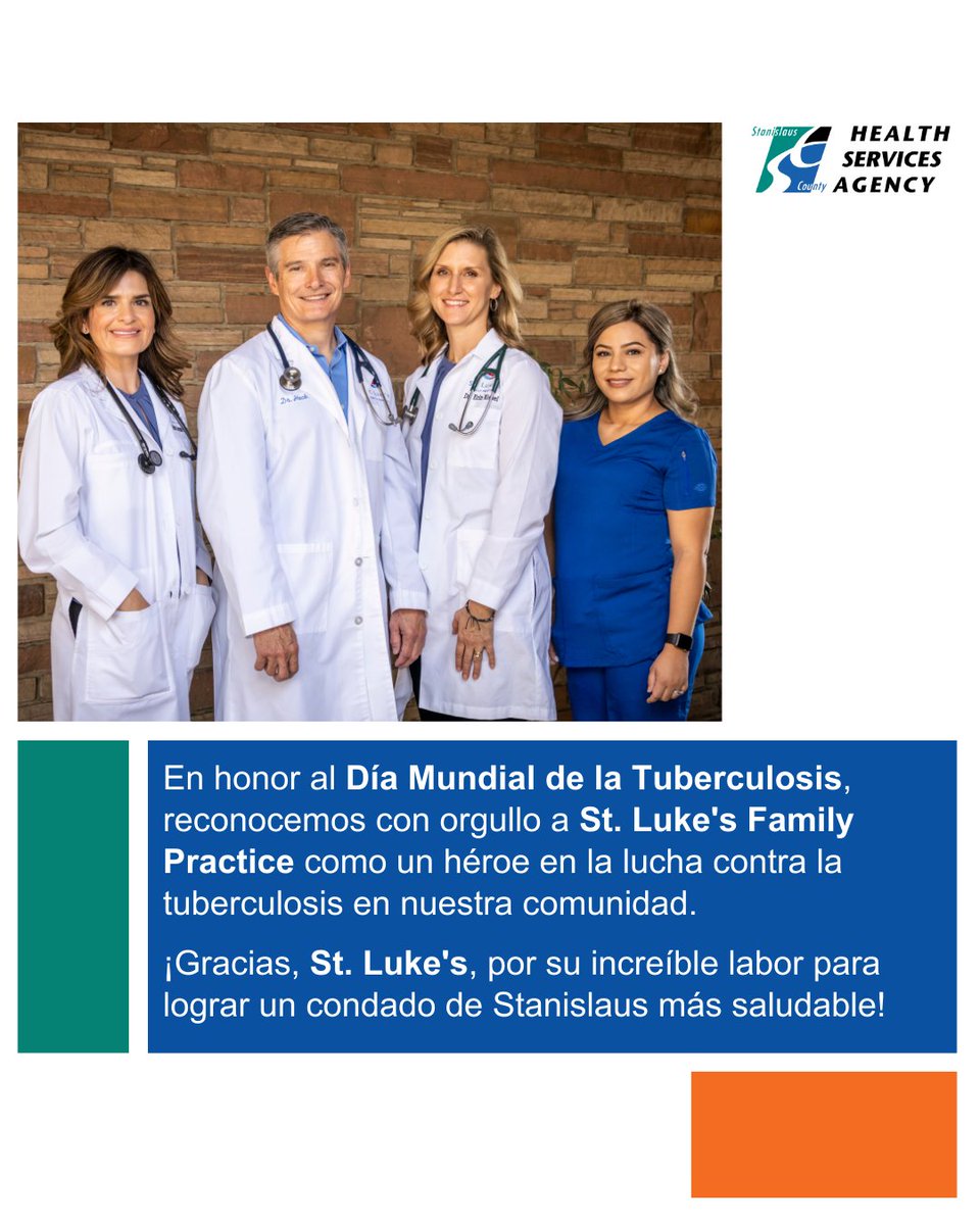 In honor of World TB Day 2026, the Stanislaus County Health Services Agency, Public Health, is proud to nominate St. Luke's Family Practice as a Tuberculosis Elimination Hero.
St. Luke’s Family Practice shares our goal of making our community healthier by promoting wellness