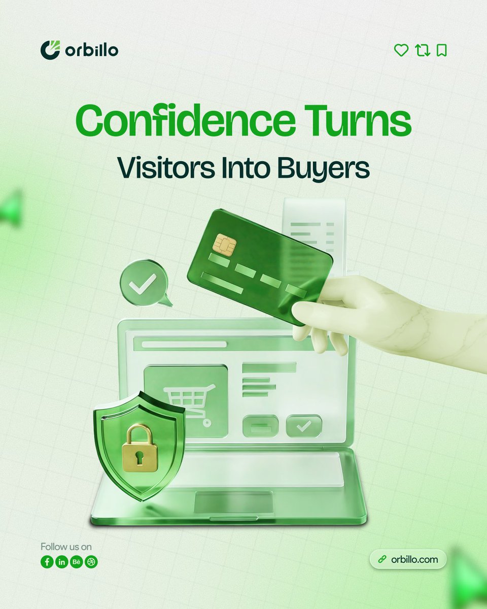 TeamOrbillo's tweet photo. Visitors buy after confidence grows.

They check signals:
• Clear value
• Pro design
• Visible proof
• Guided navigation
• Consistent message

Confidence leads to action.

#Orbillo #DesignPartner #ConversionDesign #TrustSignals https://t.co/i49mLwB1IS