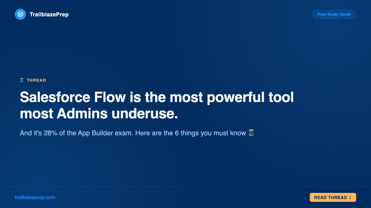 trailblazeprep's tweet image. Flow is a huge chunk of App Builder and shows up everywhere in real admin work. Six things I wish I'd nailed earlier 🧵

#Salesforce #SalesforceFlow