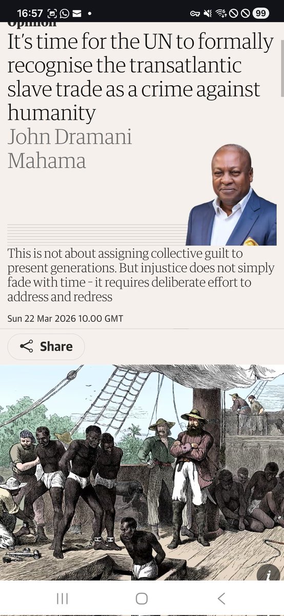 Powerful op-Ed by President 🇬🇭 <a href="/JDMahama/">John Dramani Mahama</a> in the @Guardian: "It’s time for the UN to formally recognise the transatlantic slave trade as a crime against humanity." 

theguardian.com/commentisfree/…