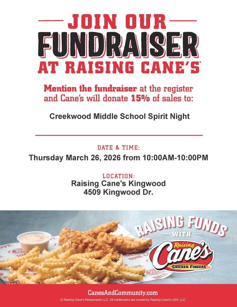 HumbleISD_CMS's tweet image. Get ready for a Creekwood Spirit Day at Raising Cane's this Thursday, March 26th!! #TheColtWay