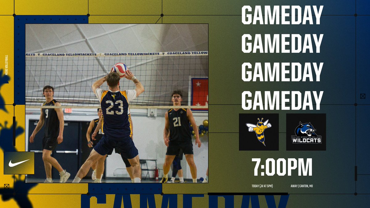 GUjackets's tweet photo. π GAMEDAY! Your Graceland Men's Volleyball team is heading to Canton, MO to take on the Culver-Stockton Wildcats TODAY at 7:00 PM! JV takes the court at 5 PM. Let's go, Jackets! πͺππ #GUJackets #MensVolleyball https://t.co/jOKUlqW0Nz