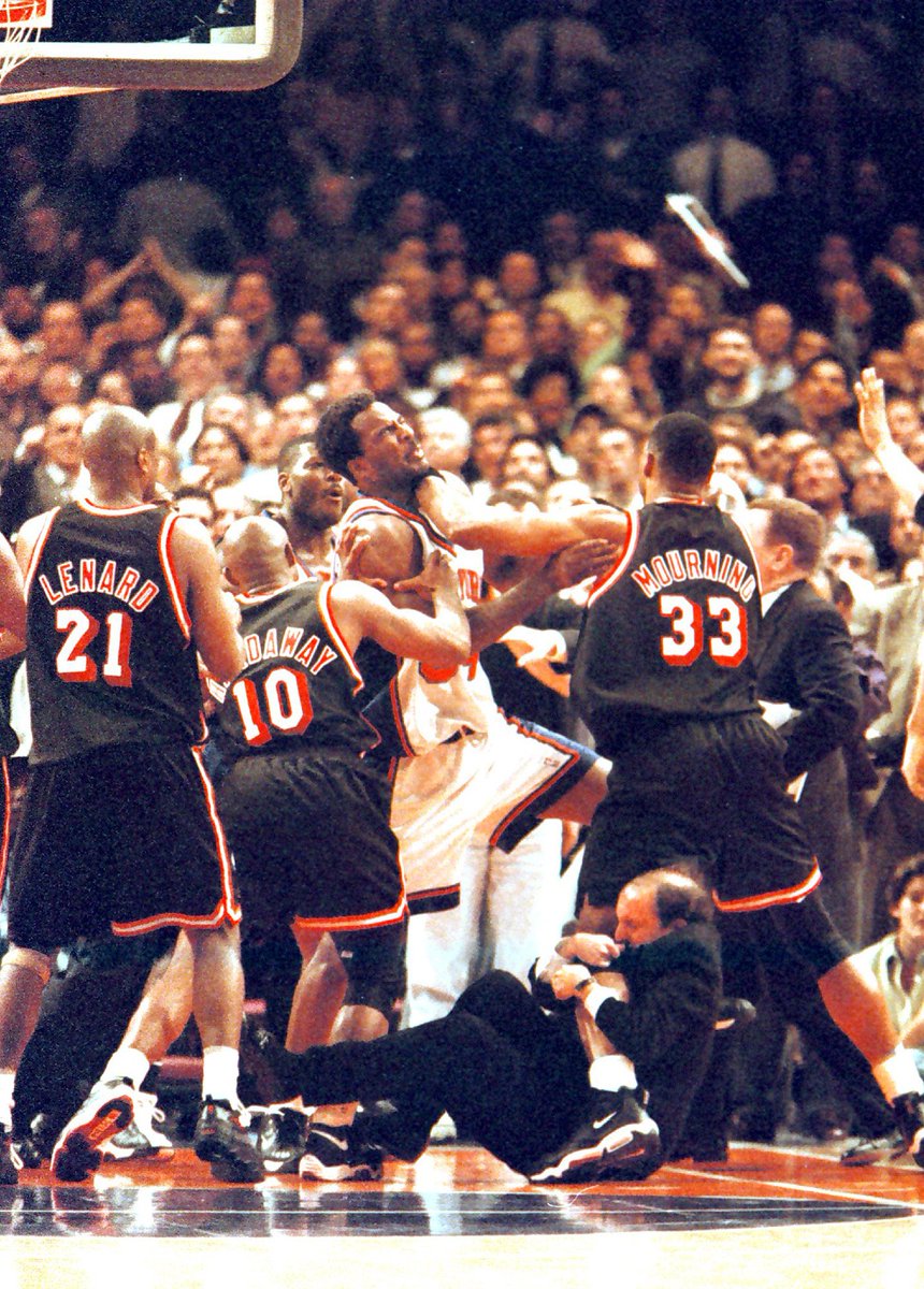 Gooney911's tweet photo. @TheFrizz87 Alonzo Mourning. Because I was a Knicks fan back in the day, and Zo had that insane moment with Jeff Van Gundy during the brawl. https://t.co/UszRClPN4N