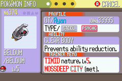 XortaClanc's tweet photo. 🌟 Shiny Steven's Beldum🌟

After 6654 encounters in Pokémon Sapphire

I have recently been lucky enough to be able to expand my setup to 10 systems and these encounters are blazing fast.

This entire hunt was started and ended just today! https://t.co/cRnf2Ft1D4