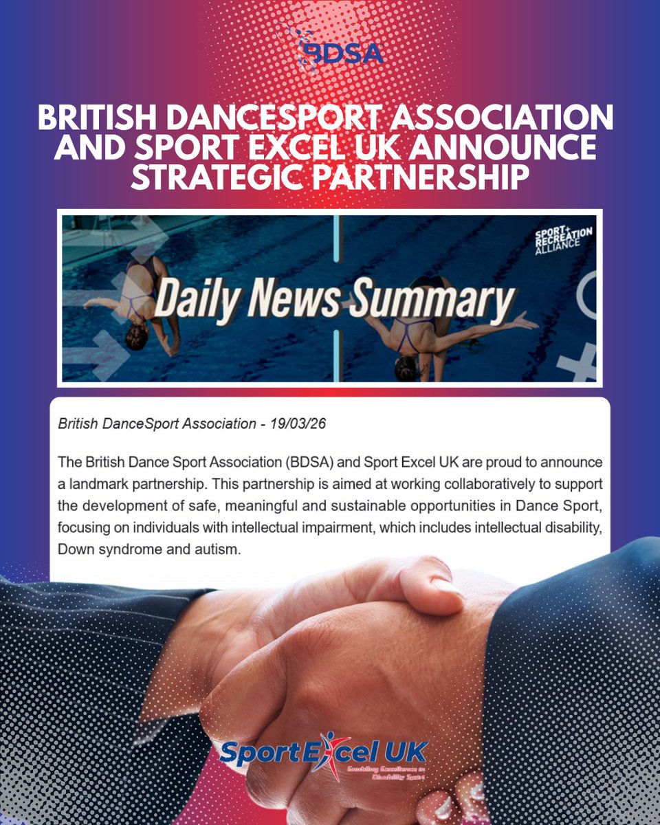 Proud to see the British DanceSport Association recognised in the Sport and Recreation Alliance Daily News Summary.

Our work with Sport Excel UK continues to drive safer, more inclusive opportunities in dance sport nationwide.
