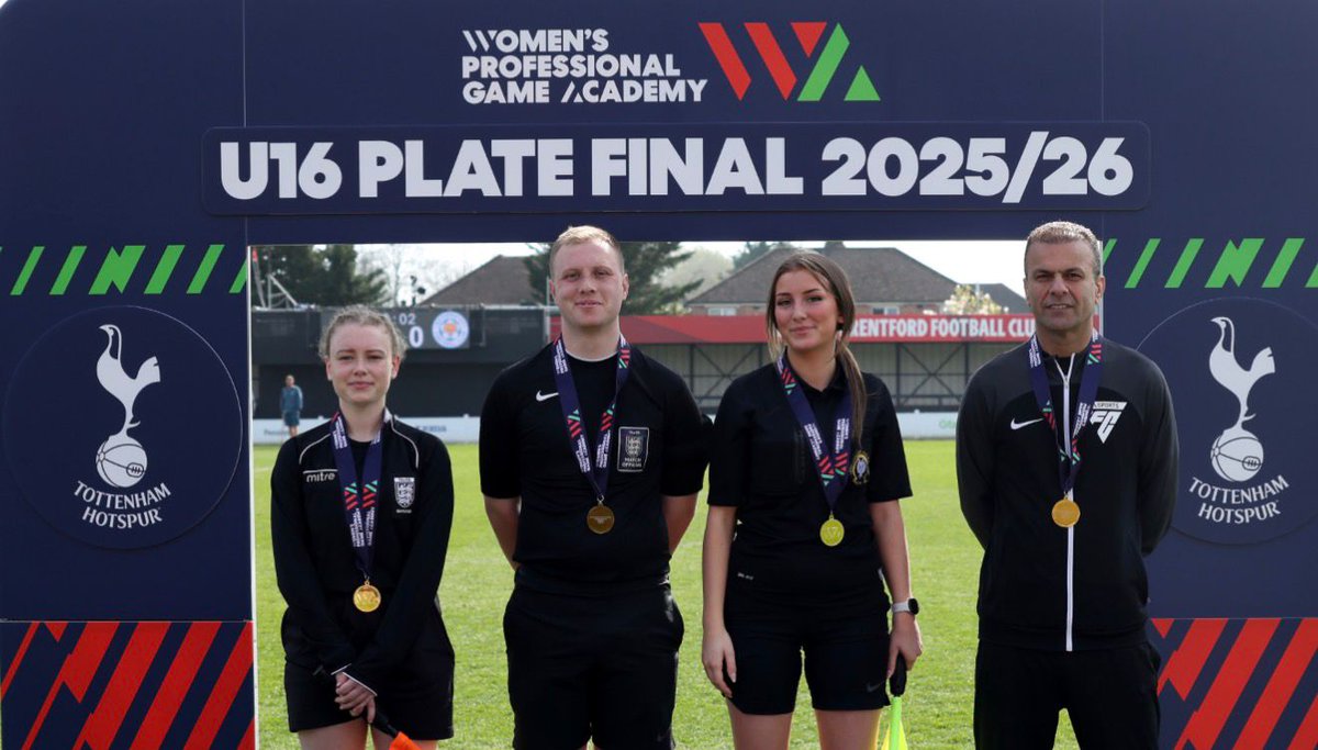 FARefereeing's tweet photo. Kicking off Cup Final season in the Professional Game Academy

Congratulations to all 8 match officials appointed to prestigious finals last weekend 🏆

Nicola Mtetwa, Stephaine Heck, Ella Squires, Abi Oyeleke, Luke Rees, Erika Bursnall, Emily Critchley &amp; Ali Matour https://t.co/LrpMzV6hsB