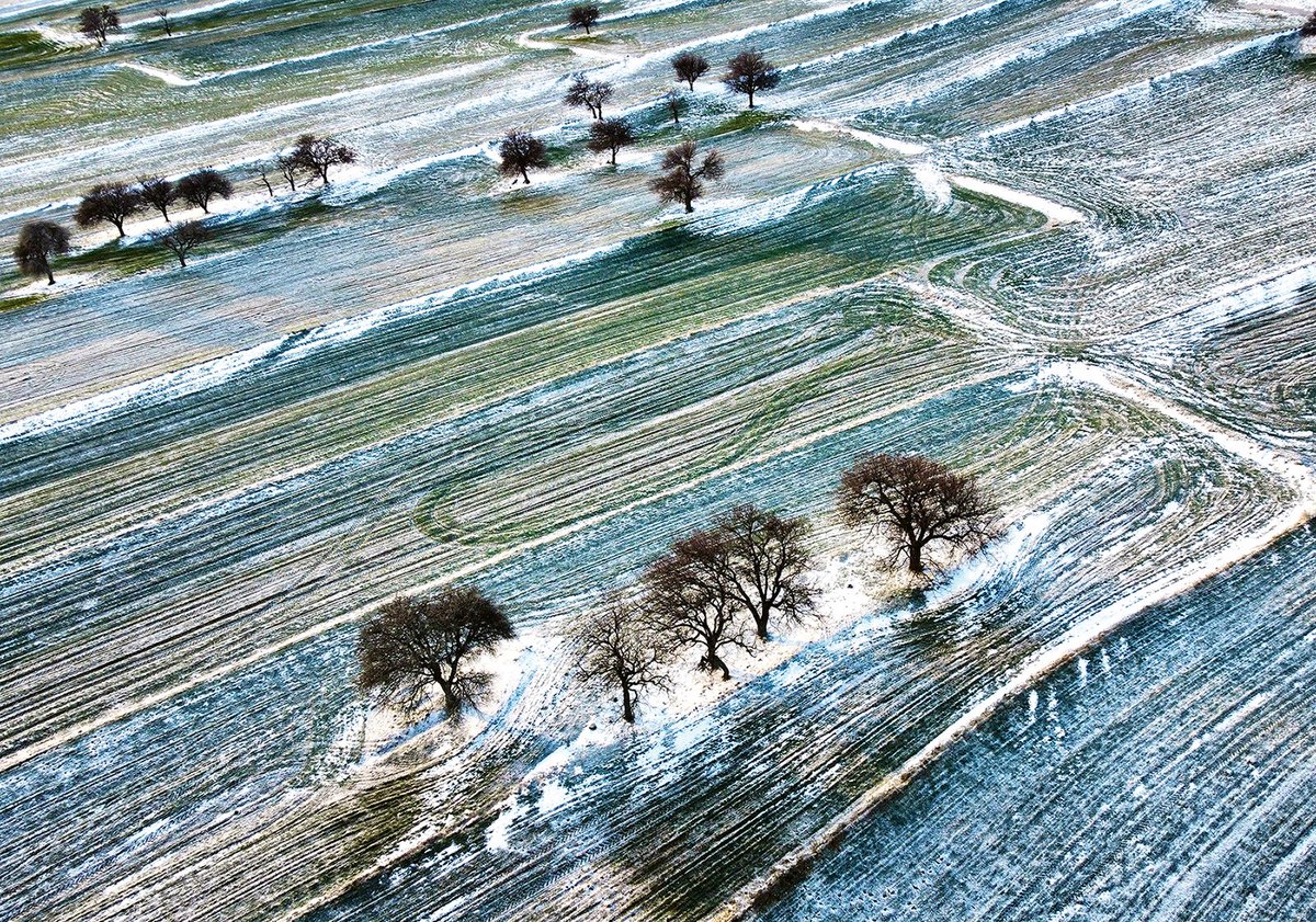 Ankara Haymana’nın Dereköy mahallesi yakınlarında meşe ve ahlat ağaçlarının eşlik ettiği tarlaların geometrisi de Mart ayında başka bir öykü anlatıyor. 
 
Baharı müjdeleyen renklerin üzerine yeni yağmış kar ve rüzgârın dokunuşu, sıra dışı bir renk paleti sergiliyor. Bozkırların