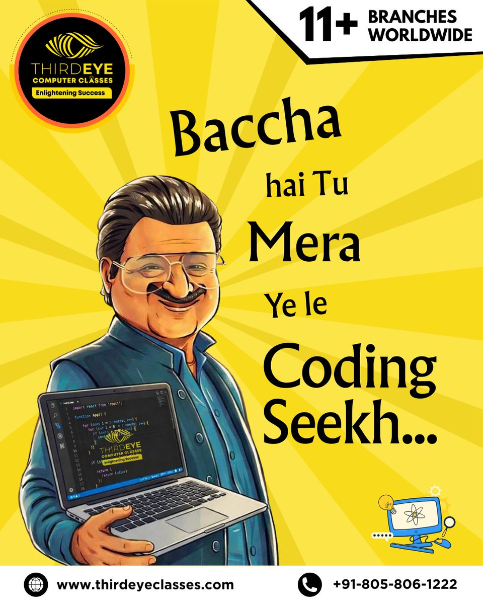 ThirdeyeClasses's tweet photo. “Baccha hai tu? Toh coding seekh ke dikha! 💻✨Join ThirdEye Computer Classes and build the skills that shape your future. 🚀🌐 https://t.co/2Bxldee29B
📞 +91-805-806-1222

#CodingForKids #LearnToCode #FutureReady #ThirdEyeClasses #Programming #TechEducation” https://t.co/soPbn1ek17