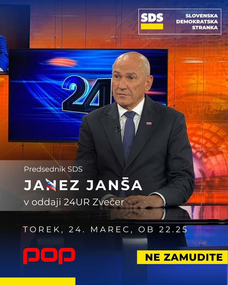 JJansaSDS's tweet photo. Vabljeni k spremljanju današnje oddaje 24UR Zvečer na POP TV 📺 https://t.co/GAJ7Lk2X5w
