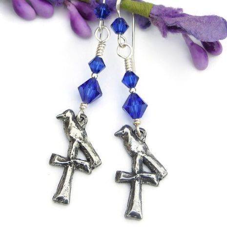 ShadowDogDesign's tweet image. Symbolic #Birds on #Crosses #Earrings w/ Sapphire Blue #Swarovski Crystals!  via @ShadowDogDesign #cctag #ShopSmall #BirdEarrings #CrossEarrings     bit.ly/AscensionSD