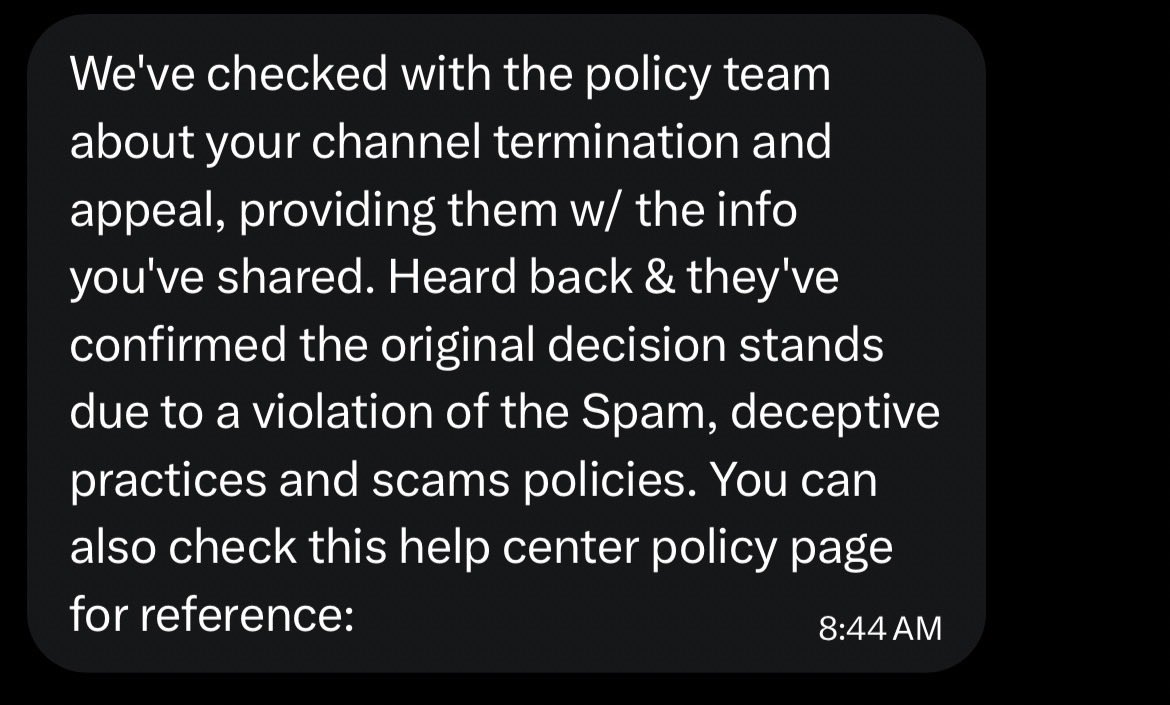 OpsbloxReal's tweet photo. @TeamYouTube 

my channel (Opsblox) was terminated for Spam, scams or commercially deceptive content. I have appealed and was rejected. I believe this was an error. I demand a real human review because most probably ur ai messed it up. Please Help! I believe this was an mistake. https://t.co/EVfmDgdxHV