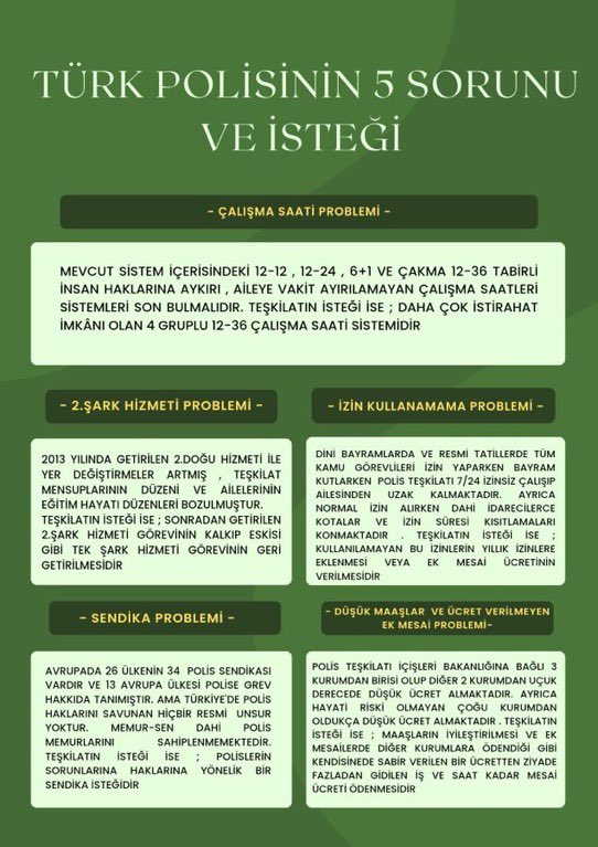 agraywolff's tweet photo. POLİSLER İNSANCA YAŞAM, DAHA VERİMLİ GÖREV İÇİN;
▪️ Maaşlarda iyileştirme
▪️ Polis Meslek Kanunu
▪️ Sendika hakkı
▪️ Fazla mesai ücreti
▪️ Gece çalışma tazminatı
▪️ 12/36 çalışma sistemine yasal güvence
▪️ 25 yılda emeklilik hakkı İSTİYOR.
#PolisinMeslekKanunu @mustafaciftcitr https://t.co/osAG2Zj2TT