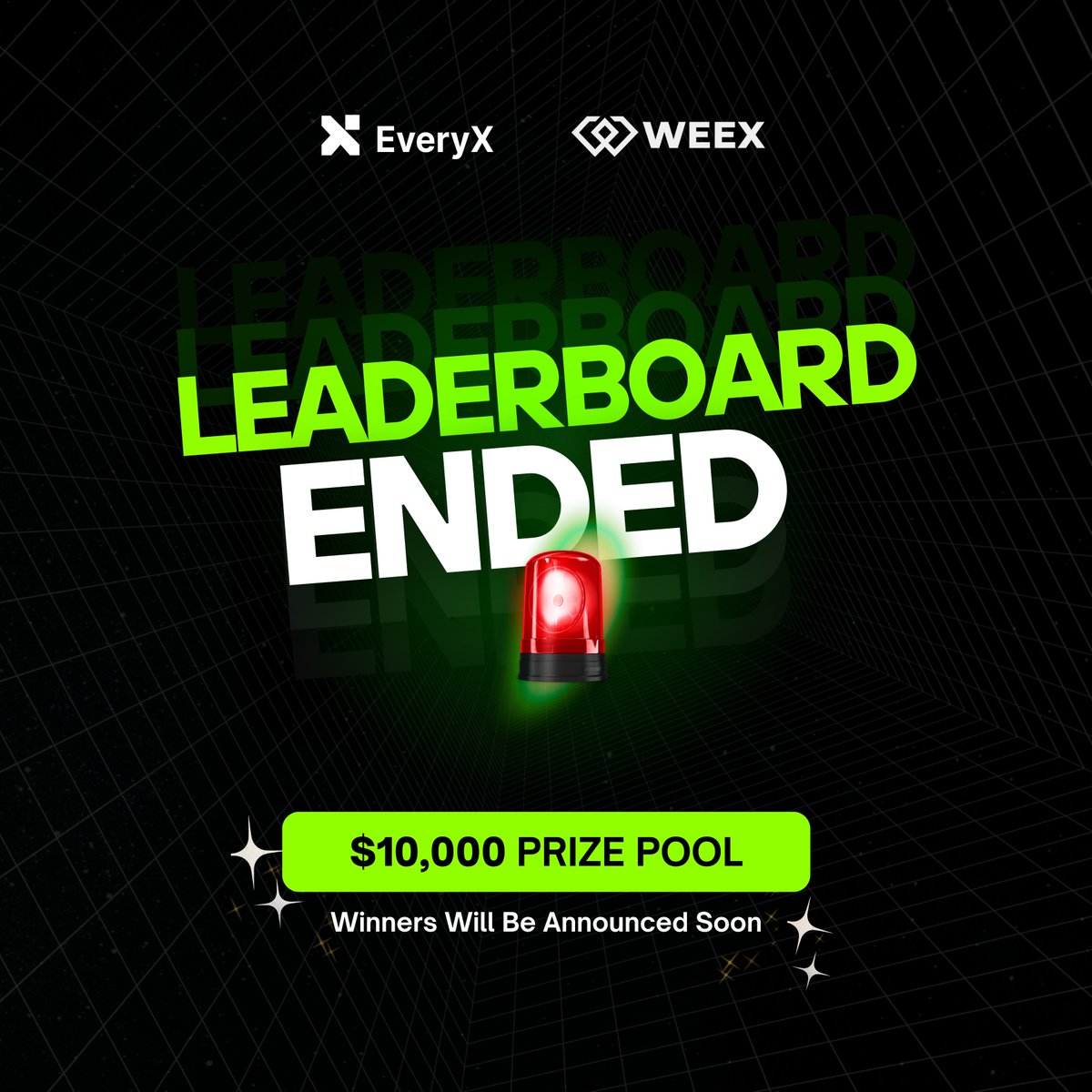 everyx_io's tweet photo. 🚨 The Leaderboard Challenge S2 has officially ended. 🚨

It was a season filled with intense competition and big moves from traders.

Thank you to everyone who joined and participated. Your trades made this season unforgettable.

Winners will be announced soon.

Stay tuned for the official results.

#EveryX #WEEX
