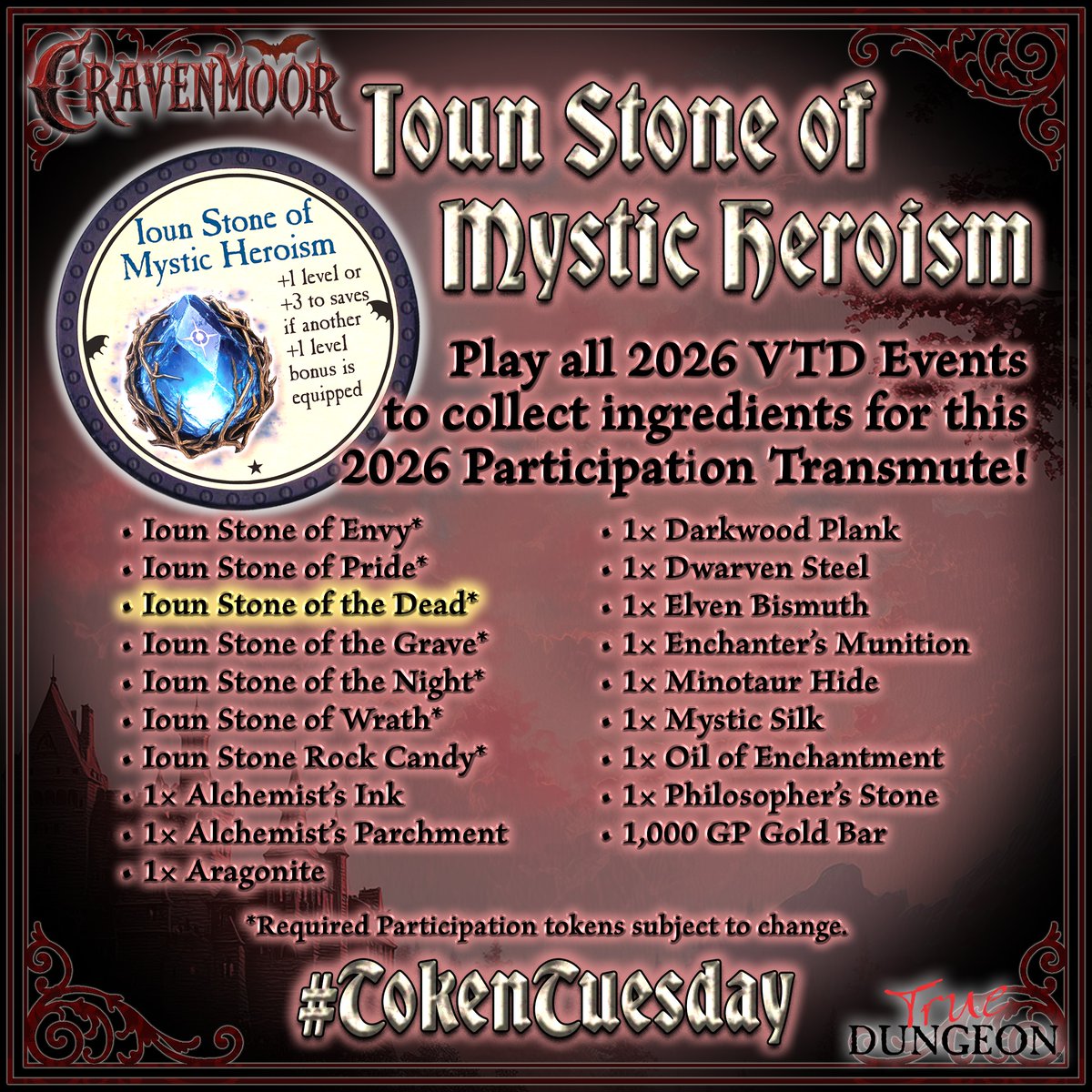 truedungeon's tweet photo. TOKEN TUESDAY: Ioun Stone of the Dead! This Rare Participation token can only be acquired by playing in this weekend's VTD event, Order of the Dawn. Tickets are still available at https://t.co/z4z8HBQJwH! Get yours today!

#truedungeon #virtualtruedungeon #tokentuesday #rpgs https://t.co/gUsLGIbzg5