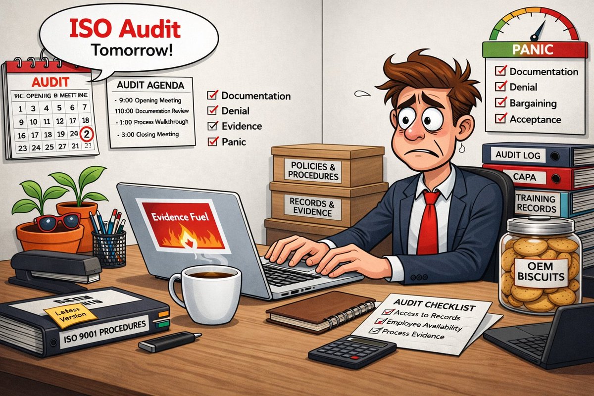 IBECinc's tweet photo. Audit email hits and suddenly it’s chaos: calendars panic, spreadsheets rebel, and “remediation” becomes a mantra. 

Pre-ISO mode is real. At IBEC, we turn that stress into structure, so you’re ready when it counts.

#ISOAudit #ComplianceLife https://t.co/zlODA5Zq70