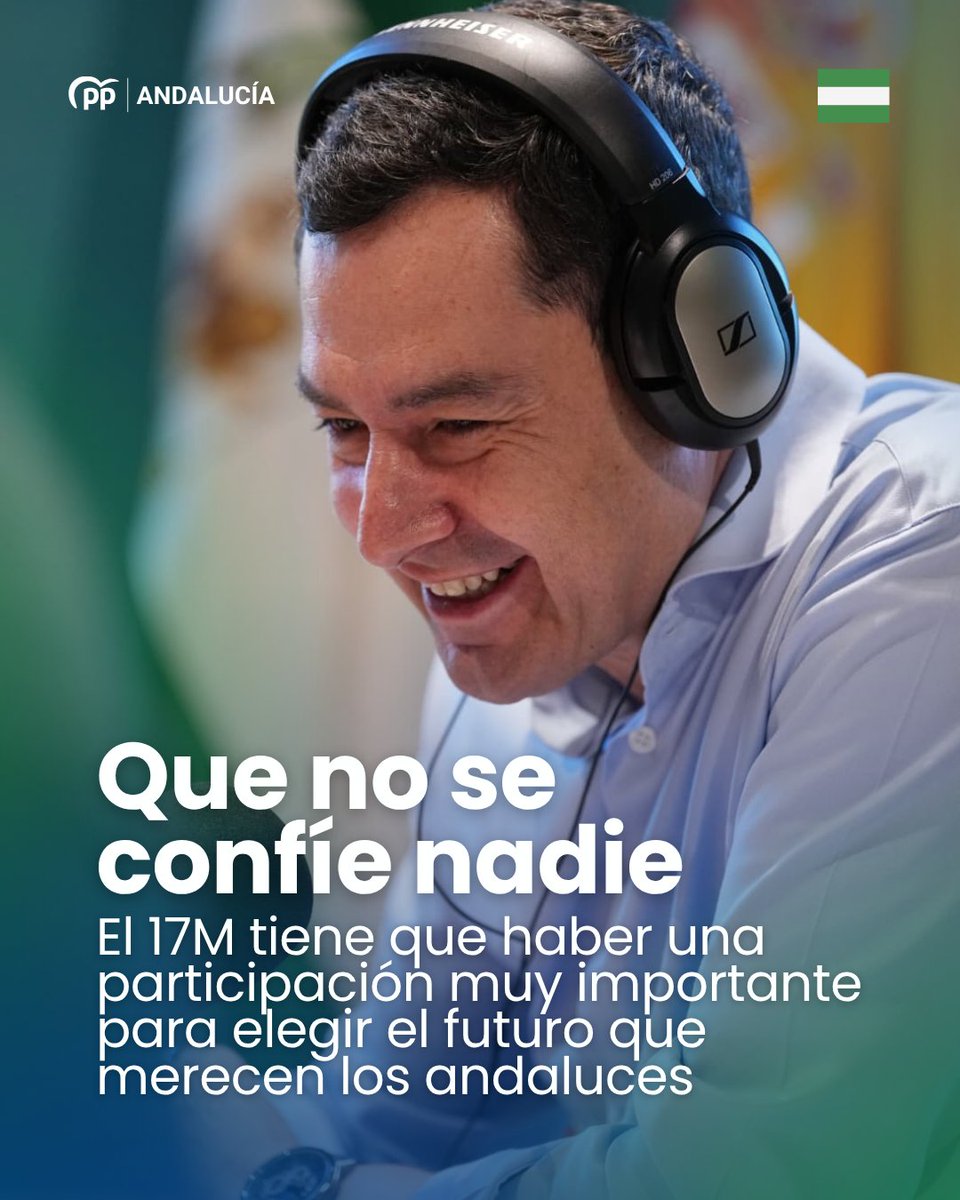 ppandaluz's tweet photo. 🟢 El #17M tiene que haber una participación muy importante para elegir el futuro que merecen los andaluces.

¡Que no se confíe nadie!

https://t.co/EcWJkDYwtL https://t.co/82qpkKF4PK