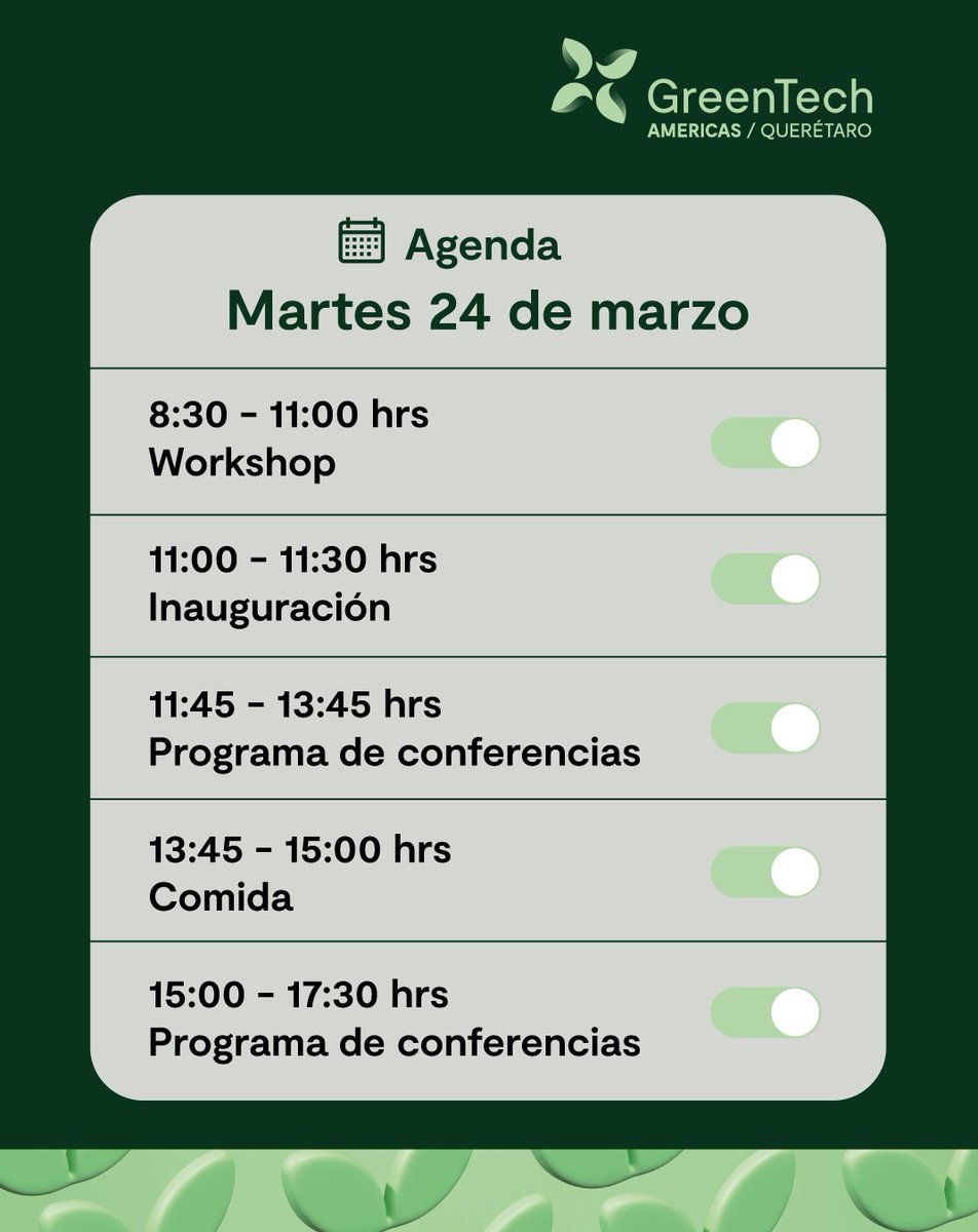 GreenTechAm's tweet photo. 🔔 Programa tu visita al primer día de GreenTech Americas 2026. 

Aún te puedes registrar: paga directo en sitio o agiliza tu compra vía WhatsApp 📲 https://t.co/CDhxNA3qJK
¡Nos vemos! https://t.co/1VYw49mnOs