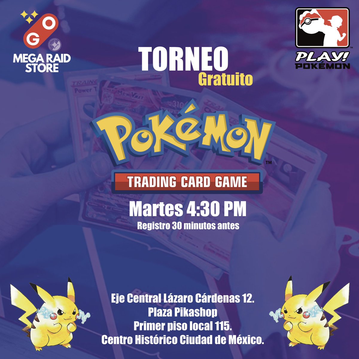 MegaRaidEsport's tweet photo. ¡Entrenador!

Te esperamos todos los martes en punto de las 4:30 PM para practicar y probar nuevas recetas para llegar a ser el mejor.

En Plaza Pikashop primer piso, local 115 “Mega Raid” ✨

#pokemontcg #megaraid #pokemonmx #pokemoncards #playpokemon https://t.co/xkWDGlwLfW