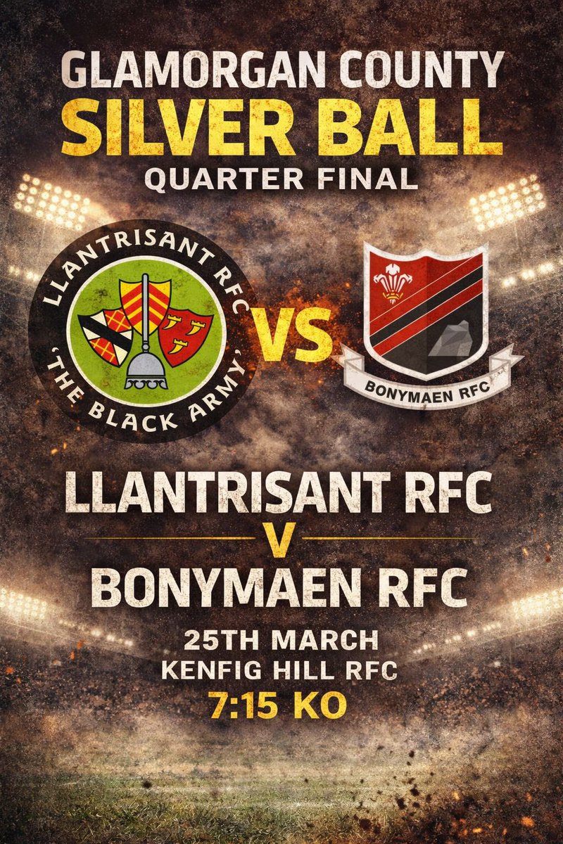KenfigHillRFC's tweet photo. Glamorgan County Silver Ball action this Wednesday evening at the club when Division 3 East Central’s @llantrisantrfc take on Championship West’s @Bonymaenrugby in a 7.15pm kickoff. Come along and see some high quality grassroots rugby #silverball https://t.co/UiMdARaFdX