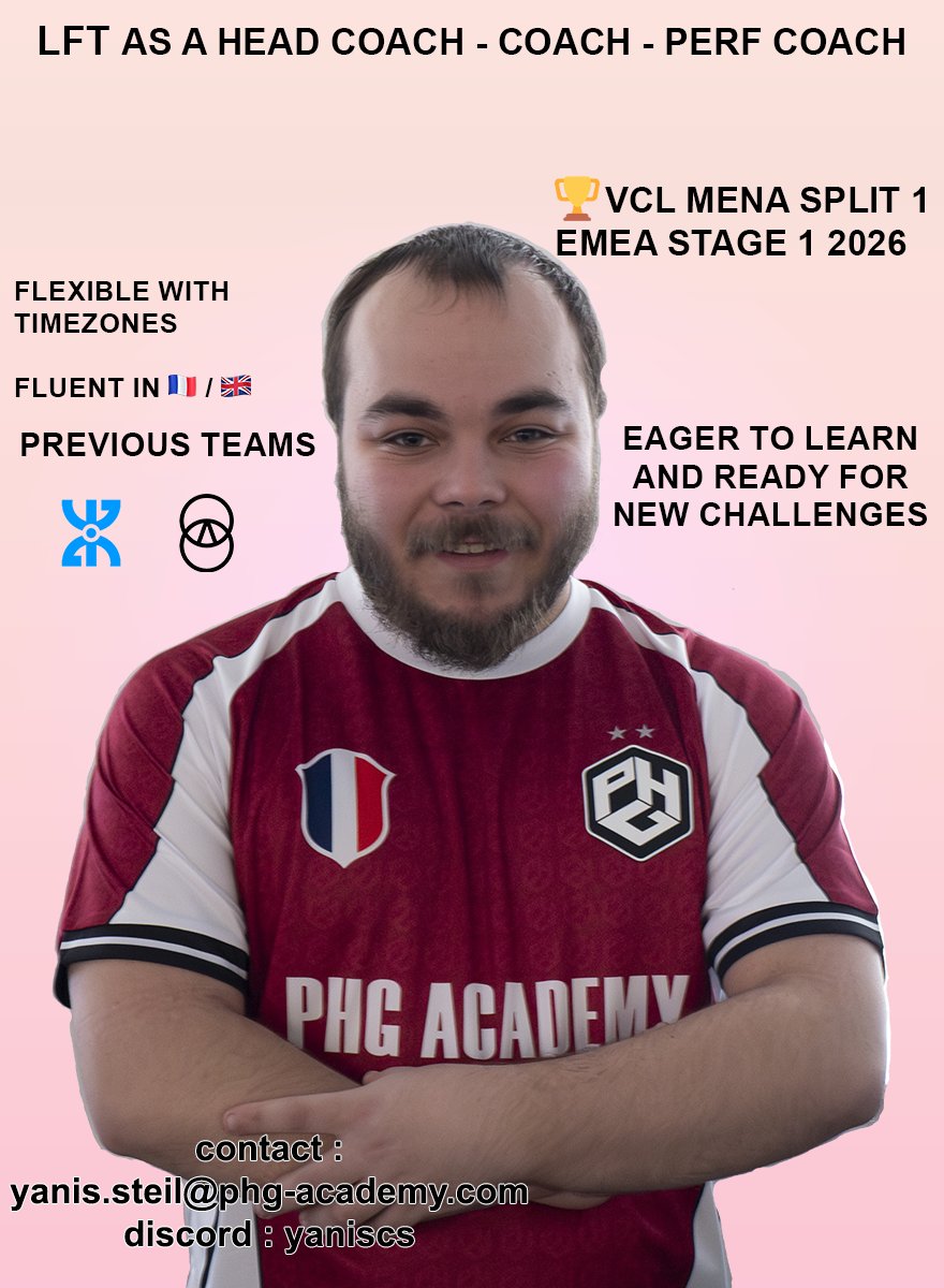 Yanis2Konoha's tweet image. #LFT as #valorant HC/AC (open to #CS2)

after my split with @SportsGng and qualed to EMEA Stage 1, I have decided to look for opportunities
-2+ years of experience at high level 
-T2 focused 
-can work in any timezone

• DM me for full CV, portfolio and more infos