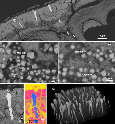Orionfarr's tweet photo. in this recent paper we found these beautiful native iron nails and Green Rust derived nanostructures formed from the disproportionation of Fe(II) --> Fe(0) and Fe(III) within spontaneously generated mineral membranes @GreenRustOne @CNRS_dr12 #originoflife #science https://t.co/tXU9xY2QAD