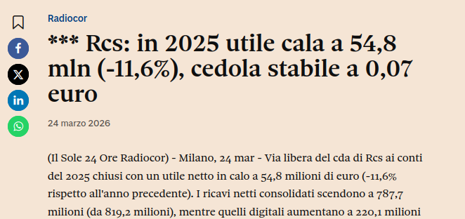 OperazDelleAlpi's tweet photo. #RCS gestione #urbanettocairo in lento e costante declino.
Ma non potrebbe essere altrimenti, conoscendo l'inadeguatezza del troppo mitizzato, dai suoi subalterni, i giornalisti, manager mandrogno.
#pirelli, #mps# unipol, trovatevi un nuovo giovane dirigente. https://t.co/HEuTxhzFJv