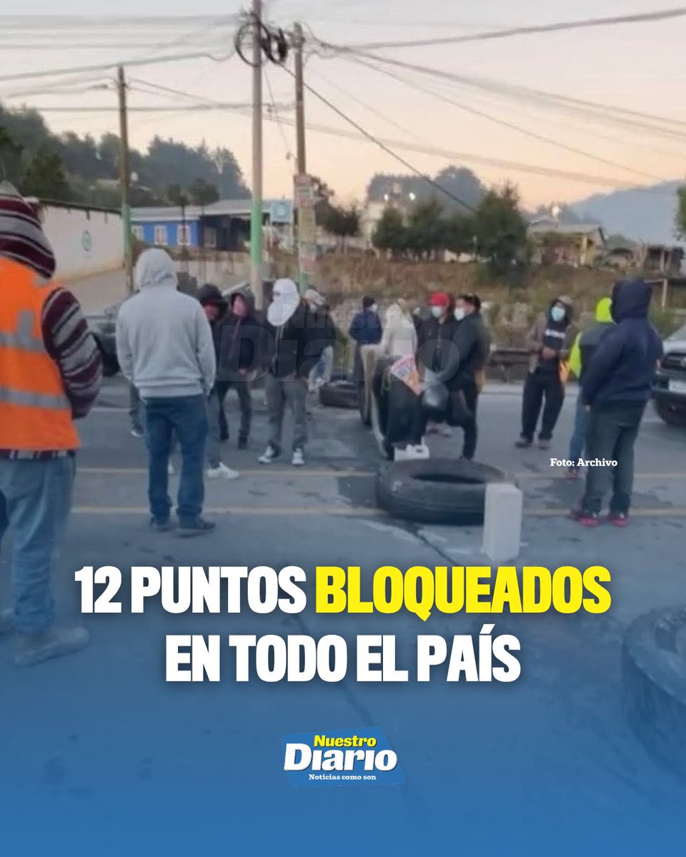 NuestroDiario's tweet photo. 🚧 12 BLOQUEOS EN TODO EL PAÍS 🚧

Provial informa que se registran 12 puntos bloqueados en diferentes tramos carreteros de Guatemala. Ampliaremos. 

#NuestroDiario, noticias como son. 📰
#SucesosND #TránsitoGT #TráficoGT https://t.co/SuoEIFgNT5