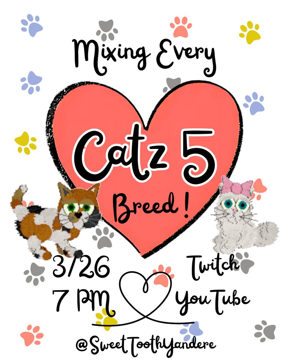 SweetsYandere's tweet photo. Let’s make kittenz! We’ve bred all kinds of horses and dogs, but now it’s the cats’ turn. This Thursday, we’re going to mix EVERY Catz 5 breed together and see what we get!
Thursday 3/26 at 7 PM CDT on Twitch and YouTube.
#petz #catz #retrogaming #catlover #gamergirl https://t.co/3ODUcohhrj