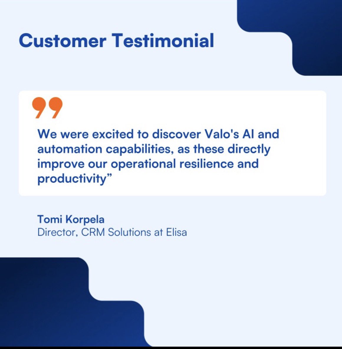 ValoSecurity's tweet photo. How does a €2.3B market leader secure Salesforce for 2.8 million customers? By moving from "what is configured" to "what is actually happening." 

@ElisaOyj partnered with Valo to solve:
• Visibility Gaps: Real-time intelligence on Connected Apps. 
• Permission Bloat: Automated flagging of excessive access. 
• Manual Burnout: Reducing "Access Denied" requests for Admins. 

As Tomi Korpela (Director, CRM Solutions) puts it: Valo's AI directly improves operational resilience and productivity.