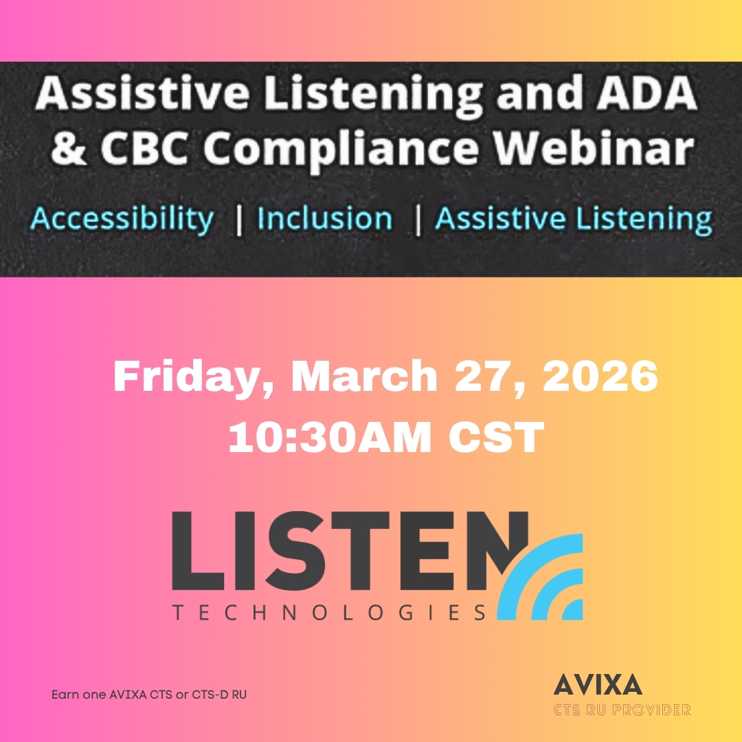 excellencemktg's tweet image. Join @ListenTech on Friday 3.27.26 10:30a CDT to learn about the requirements of assistive listening under the ADA &amp;amp; CBC, and qualify for one (1) CTS or one (1) CTS-D Renewal Unit through AVIXA.  Register at is.gd/Lsy4tQ

#assistivelistening #simple #wepowerperformance