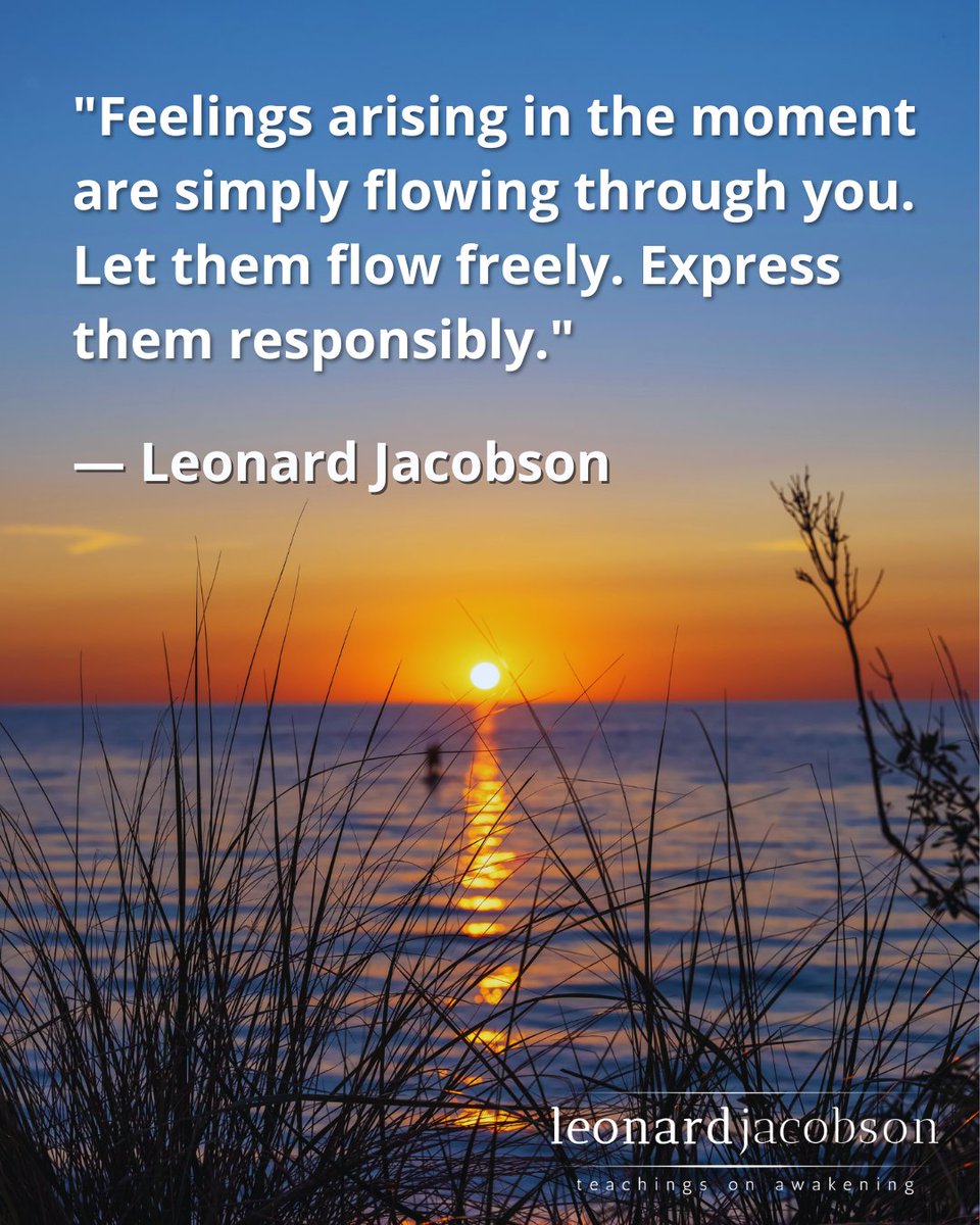 LeonardJacobson's tweet photo. "Feelings arising in the moment are simply flowing through you. Let them flow freely. Express them responsibly."⁠

https://t.co/9hYmUUkpFG

#feelings #presence #awakening #quotes https://t.co/sBicUETxHI