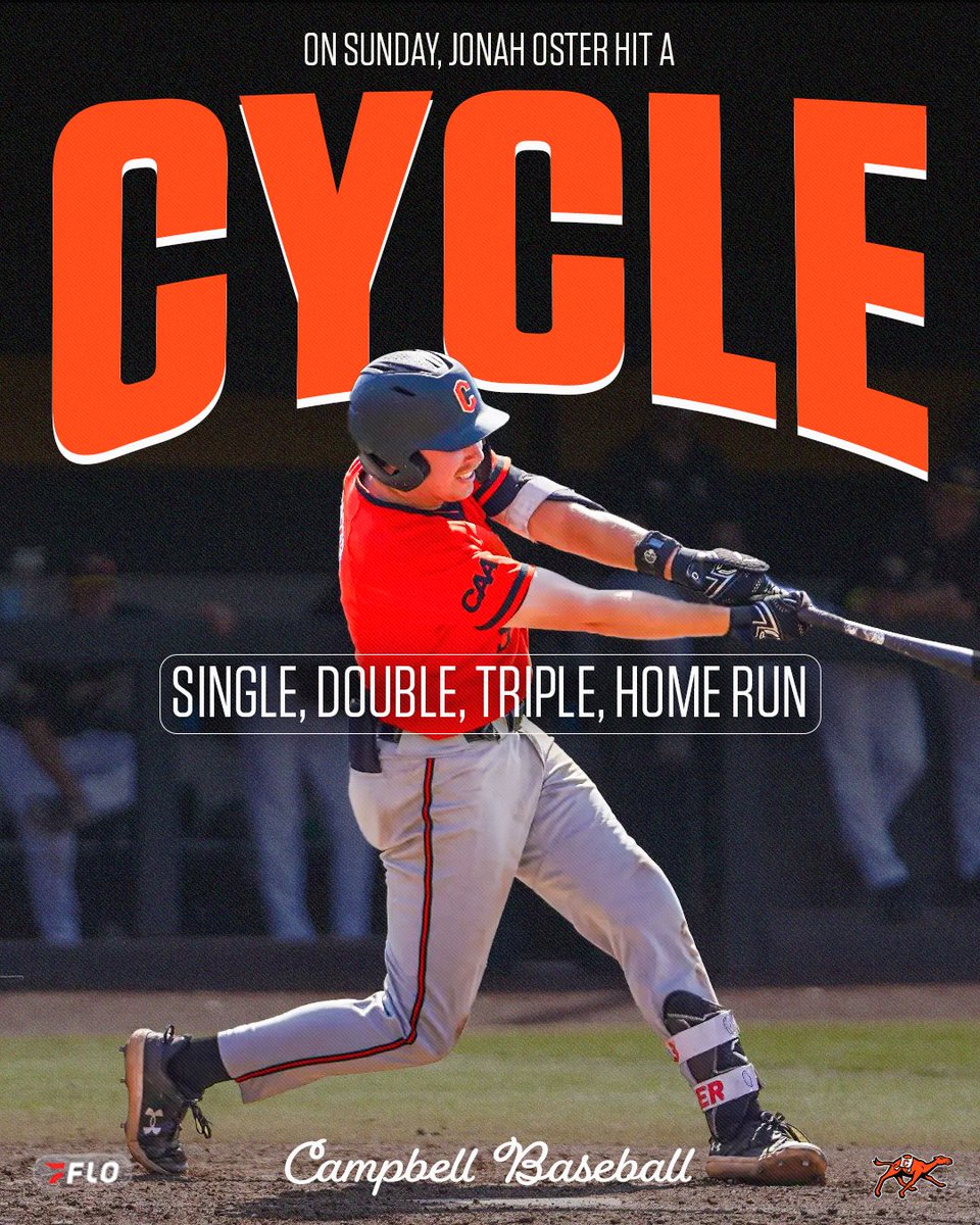 FloCollegeBSB's tweet image. JONAH OSTER HIT A CYCLE 🔥🤯

The Campbell infielder is the first player in the program to hit for a cycle since Dan Krause did in 1999! Oster also leads the CAA in home runs with SIX ⚾️

#CAA | @CAASports | @GoCamelsBSB
