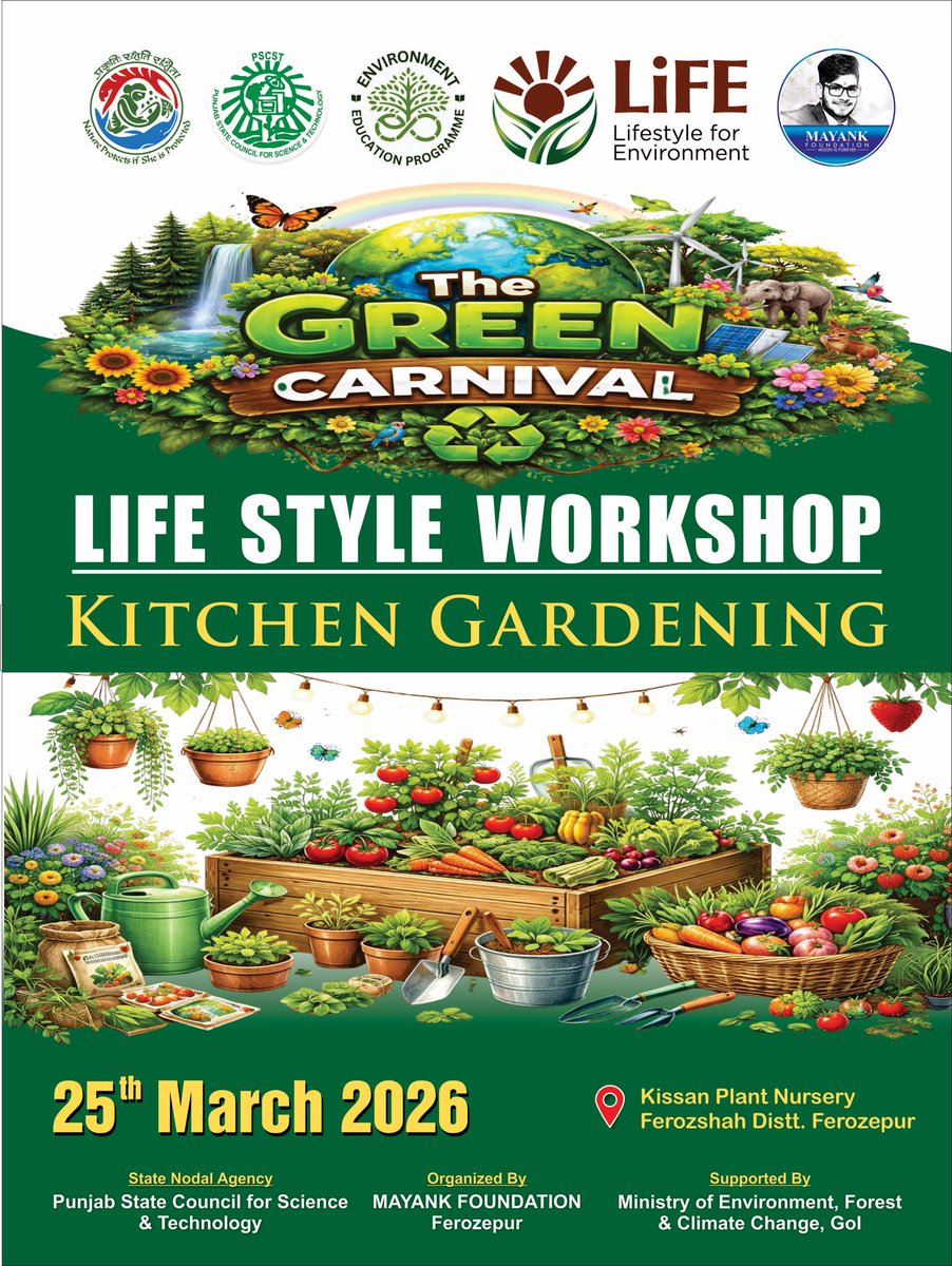 MayankFoundtion's tweet photo. 🌿 “The Green Carnival” के अंतर्गत Mayank Foundation द्वारा 25 मार्च को Kisan Plant Nursery में किचन गार्डनिंग वर्कशॉप का आयोजन—घर-घर हरियाली और स्वस्थ जीवनशैली की ओर एक प्रेरणादायक पहल।
@moefcc
@PSCST_GoP
@PbGovtIndia
@PritpalPSCST
@KSBathPSCST
@susangeorgek
@thkurmandakini https://t.co/BmqXxSgceU