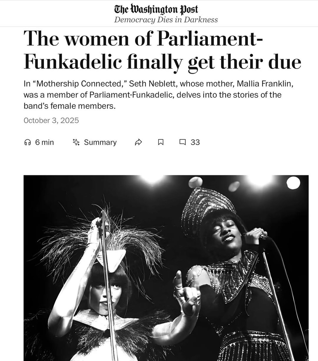 An article on @mothershipconnected in the <a href="/washingtonpost/">The Washington Post</a> 🖊️ thank you <a href="/staxmuseum/">Stax Museum</a> for shining a light on this book! 📖 #bookstagram #books #funk #music #washingtonpost #mothershipconnected #pfunk #musichistory