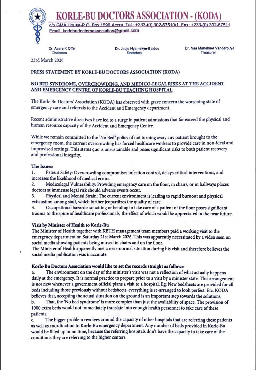 kofitonto's tweet photo. KODA said it plainly: the Minister visited and saw a "near-normal situation."
Among the protocols KODA has given, the doctors should also demand written legal indemnity NOW. Don't perform procedures in compromised conditions without administrative cover.
Stormzy came, saw what he wanted to see, and left 'asymptomatically'