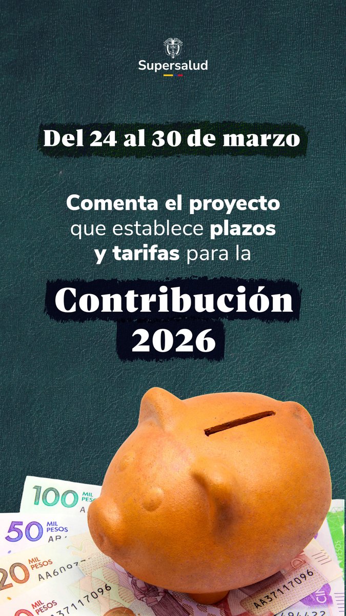 Supersalud's tweet photo. La Superintendencia Nacional de Salud informa que hoy finaliza el plazo para el pago oportuno de la contribución 2026. 
Se recomienda realizar el trámite dentro del término establecido. accede e Informate aquí: https://t.co/16jusdnKRi https://t.co/8Bb1eWHQfI