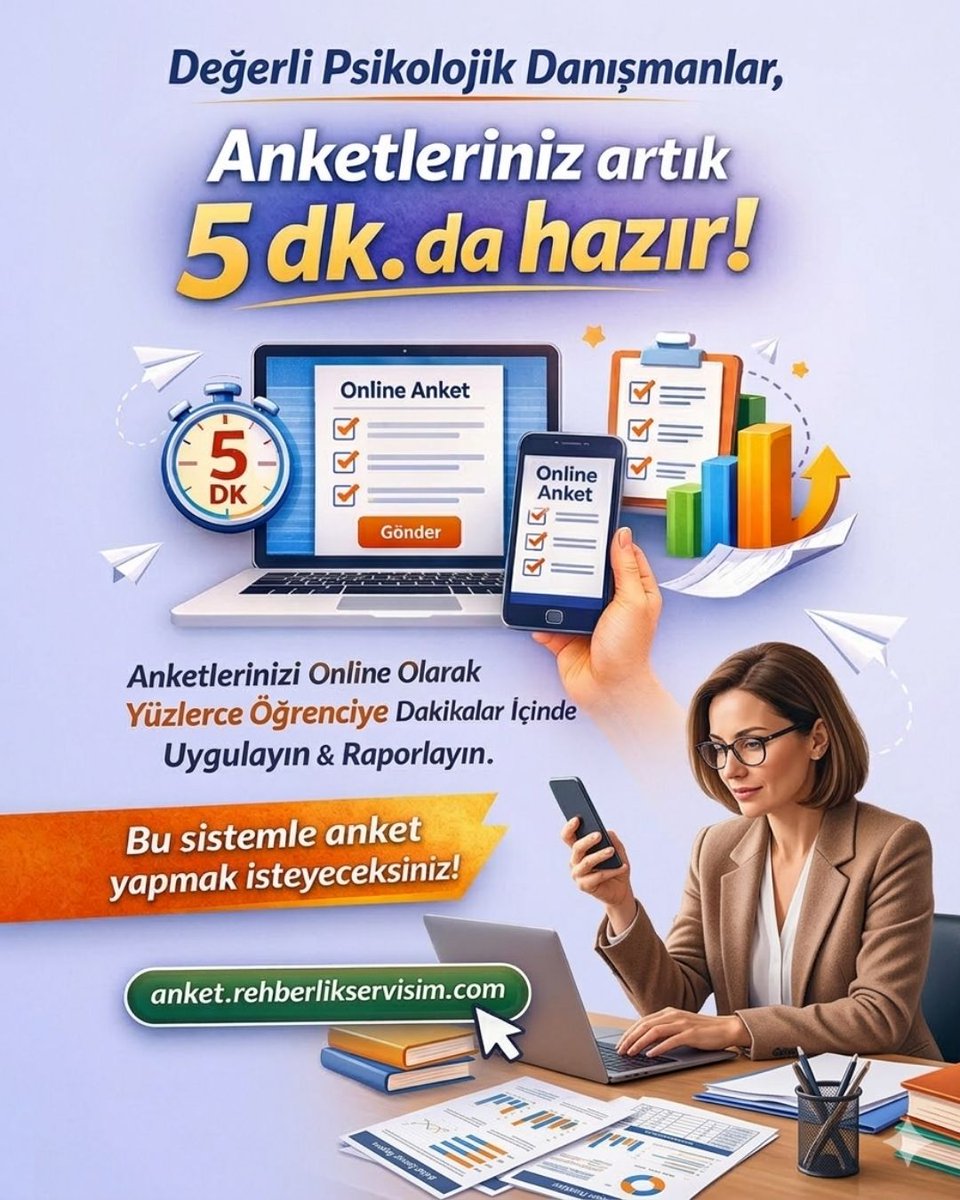 PdrRehber's tweet photo. ⏱️ Değerli Psikolojik Danışmanlar,
​Artık anketleriniz sadece 5 dakikada hazır. Yüzlerce öğrenciye online uygulayın ve sonuçları anında raporlayın. 📊✨
​Detaylar için: 👇
🔗 https://t.co/nITHpAI6bX
​#PDR #Rehberlik #Eğitim #PsikolojikDanışman #OkulRehberliği https://t.co/6wGX7cHOrs