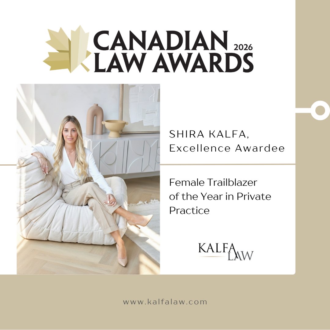 We are incredibly proud to share that Shira Kalfa has been named an Excellence Awardee finalist for Female Trailblazer of the Year (in Private Practice) at the 2026 Canadian Law Awards.

Being named an Excellence Awardee is a significant and prestigious achievement.