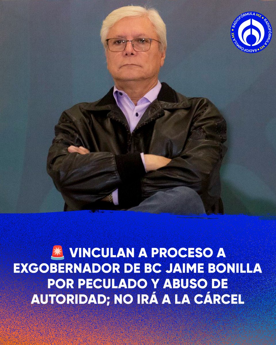 Radio_Formula's tweet photo. 🚨 Luego de una audiencia que duró casi 24 horas con dos recesos, fue vinculado a proceso el exgobernador de Baja California, Jaime Bonilla, por los delitos de peculado, abuso de autoridad y uso ilícito de funciones.

Aunque se le fijó una fianza de 100 mil pesos como medida cautelar, por lo que no irá a la cárcel. El plazo de la investigación es de seis meses.

Más información en Radio Fórmula 🔗: https://t.co/6kVJoMR4u6