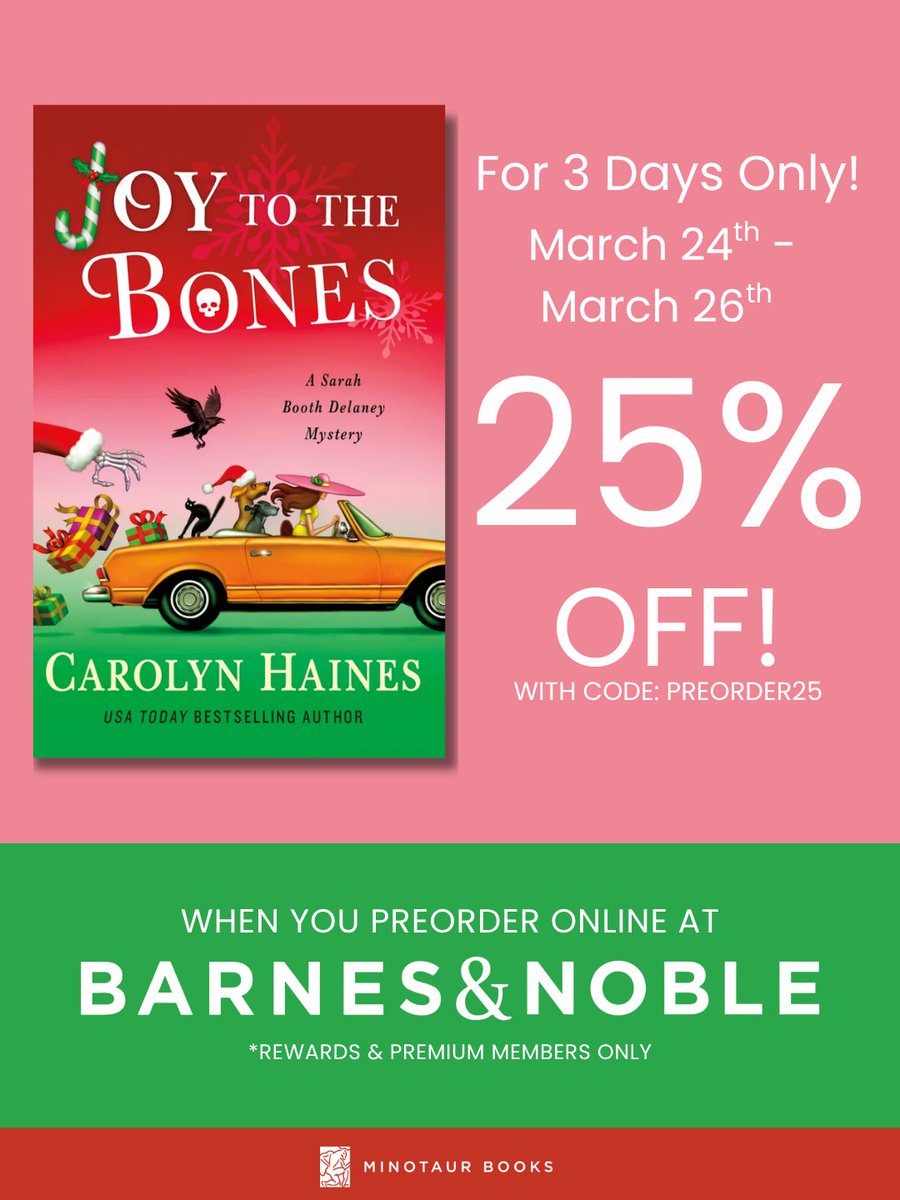 PSA to <a href="/BNBuzz/">Barnes & Noble</a> shoppers: Theres a 25% off sale on a TON of pre-order titles. I've got 2 books coming out this year and yes, the coupon code will work for both. The code is: PREORDER25. The sale begins now until 3/26 #cozymystery #barnesandnoble #OdeToTheBones #JoyToTheBones